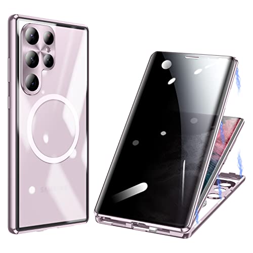 ksscaly Anti Peeping Hülle für Samsung Galaxy S23 Ultra Kompatibel mit Magsafe 360 Grad Schutz Case Privatsphäre Gehärtetes Glas Magnetische Adsorption Metallrahmen Anti-Spähen Handyhülle (Violett) von ksscaly