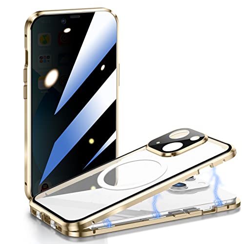 ksscaly Anti Peeping Hülle für iPhone 13 6,1" Kompatibel mit Magsafe 360 Grad Schutz Case Privatsphäre Gehärtetes Glas Stark Magnetische Adsorption Metallrahmen Handyhülle Anti-Spähen Cover (Gold) ksscaly Anti Peeping Hülle für iPhone 13 6,1" Kompatibel mit Magsafe 360 Grad Schutz Case Privatsphäre Gehärtetes Glas Stark Magnetische Adsorption Metallrahmen Handyhülle Anti-Spähen Cover (Gold) von ksscaly