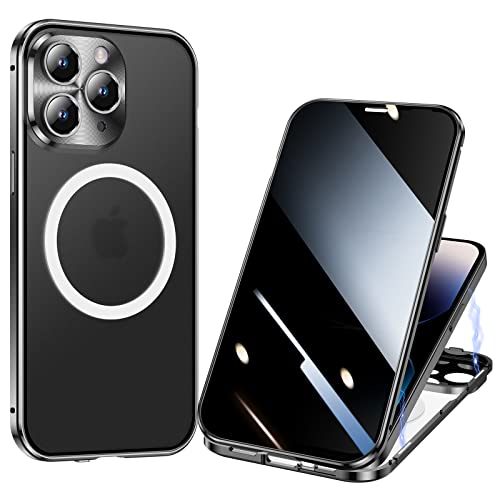 ksscaly Anti Peeping Hülle für iPhone 14 Pro (6,1"), Kompatibel mit Magsafe 360 Grad Schutz Case Privatsphäre Gehärtetes Glas Magnetische Adsorption Metallrahmen Handyhülle Anti-Spähen Cover (Schwarz) von ksscaly