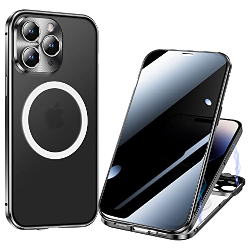 ksscaly Anti Peeping Hülle für iPhone 14 Pro Max, Kompatibel mit Magsafe 360 Grad Schutz Case Privatsphäre Gehärtetes Glas Magnetische Adsorption Metallrahmen Handyhülle Anti-Spähen Cover (Schwarz) von ksscaly