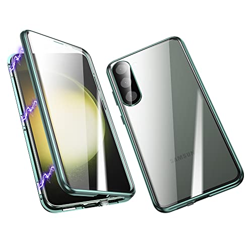 ksscaly Hülle für Samsung Galaxy S23, 360 Grad Schutz Case mit Safty Lock Magnetische Adsorption Metallrahmen Cover Vorder und Rückseite Gehärtetes Glas Handyhülle für Samsung S23 (Grün) von ksscaly