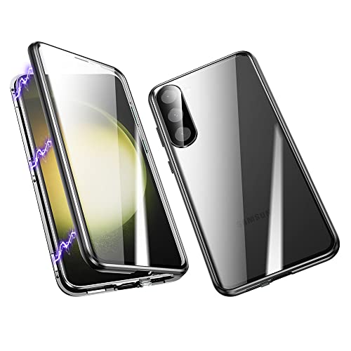 ksscaly Hülle für Samsung Galaxy S23, 360 Grad Schutz Case mit Safty Lock Magnetische Adsorption Metallrahmen Cover Vorder und Rückseite Gehärtetes Glas Handyhülle für Samsung S23 (Schwarz) von ksscaly