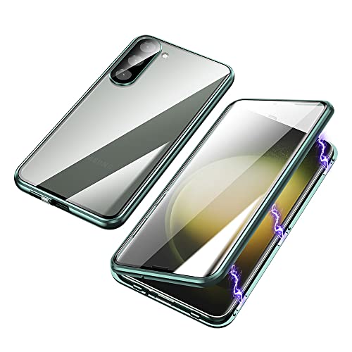 ksscaly Hülle für Samsung Galaxy S23 Plus, 360 Grad Schutz Case mit Safty Lock Magnetische Adsorption Metallrahmen Cover Vorder und Rückseite Gehärtetes Glas Handyhülle für Samsung S23+ (Grün) von ksscaly