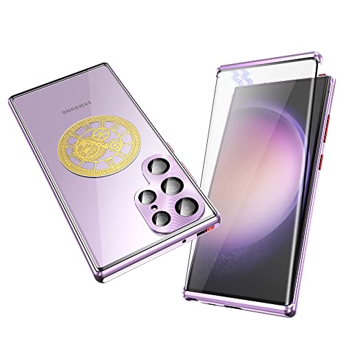 ksscaly Hülle für Samsung Galaxy S23 Ultra, 360 Grad Schutz Case Kompatibel mit Magsafe Rückseite Cover+Schutzfolie+Magnetische Adsorption Metallrahmen Handyhülle mit Safty Lock für S23U (Violett) von ksscaly