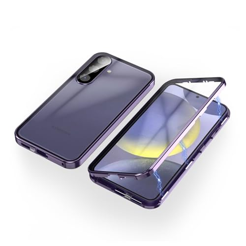 ksscaly Hülle für Samsung Galaxy S24, 360 Grad Schutz Case mit Safty Lock Magnetische Adsorption Metallrahmen Cover Vorder und Rückseite Gehärtetes Glas Handyhülle für Samsung S24 (Violett) von ksscaly