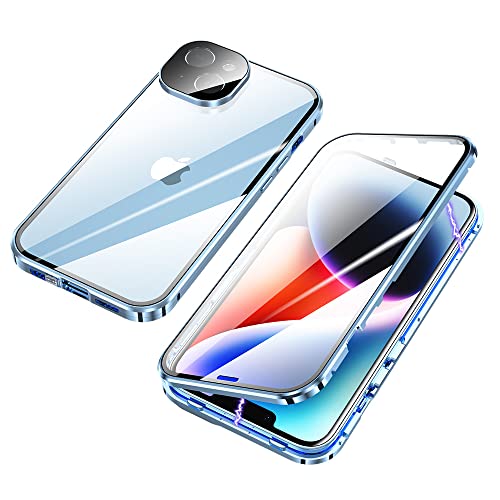 ksscaly Hülle für iPhone 14 Plus, 360 Grad Schutz Case mit Safty Lock Magnetische Adsorption Metallrahmen Cover Vorder und Rückseite Gehärtetes Glas Handyhülle für iPhone 14+ (6,7 Zoll) (Blau) von ksscaly
