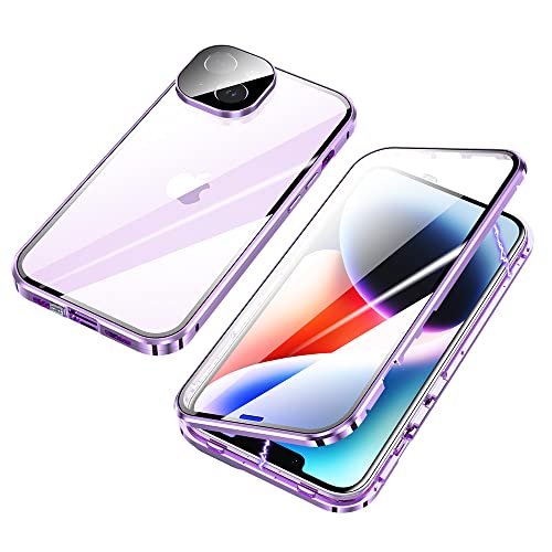 ksscaly Hülle für iPhone 14 Plus, 360 Grad Schutz Case mit Safty Lock Magnetische Adsorption Metallrahmen Cover Vorder und Rückseite Gehärtetes Glas Handyhülle für iPhone 14+ (6,7 Zoll) (Violett) von ksscaly