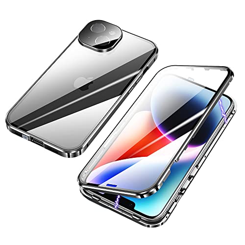 ksscaly Hülle für iPhone 14 Plus, 360 Grad Schutz Case mit Safty Lock Magnetische Adsorption Metallrahmen Cover Vorder und Rückseite Gehärtetes Glas Handyhülle für iPhone 14+ (6,7 Zoll) (Schwarz) von ksscaly