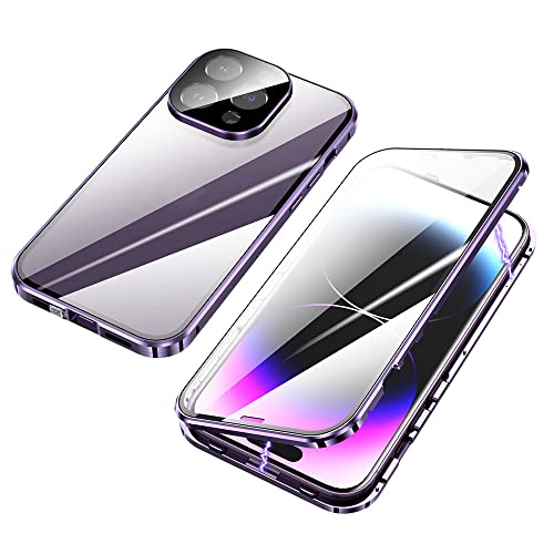 ksscaly Hülle für iPhone 14 Pro, 360 Grad Schutz Case mit Safty Lock Magnetische Adsorption Metallrahmen Cover Vorder und Rückseite Gehärtetes Glas Handyhülle für iPhone 14 Pro (6,1 Zoll) (Violett) von ksscaly