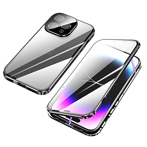 ksscaly Hülle für iPhone 14 Pro, 360 Grad Schutz Case mit Safty Lock Magnetische Adsorption Metallrahmen Cover Vorder und Rückseite Gehärtetes Glas Handyhülle für iPhone 14 Pro (6,1 Zoll) (Schwarz) von ksscaly