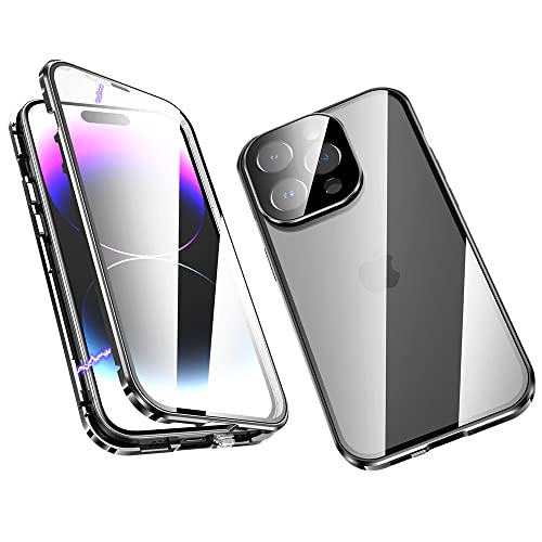 ksscaly Hülle für iPhone 14 Pro Max, 360 Grad Schutz Case mit Safty Lock Magnetische Adsorption Metallrahmen Cover Vorder und Rückseite Gehärtetes Glas Handyhülle für iPhone 14 Pro Max (Schwarz) von ksscaly