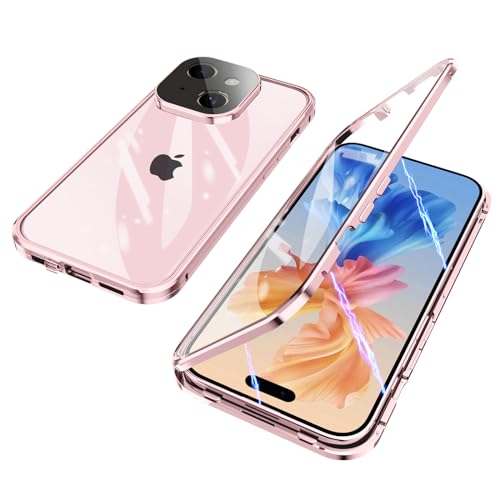 ksscaly Hülle für iPhone 15, 360 Grad Schutz Case mit Safty Lock Magnetische Adsorption Metallrahmen Cover Vorder und Rückseite Gehärtetes Glas Handyhülle für iPhone 15 (Violett) von ksscaly