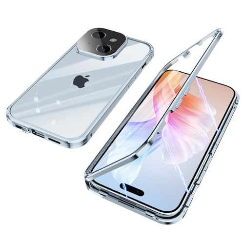 ksscaly Hülle für iPhone 15 Plus, 360 Grad Schutz Case mit Safty Lock Magnetische Adsorption Metallrahmen Cover Vorder und Rückseite Gehärtetes Glas Handyhülle für iPhone 15+ (Blau) von ksscaly