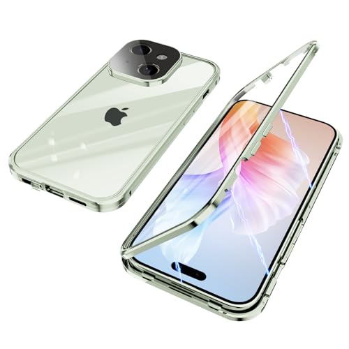 ksscaly Hülle für iPhone 15 Plus, 360 Grad Schutz Case mit Safty Lock Magnetische Adsorption Metallrahmen Cover Vorder und Rückseite Gehärtetes Glas Handyhülle für iPhone 15+ (Silber) von ksscaly