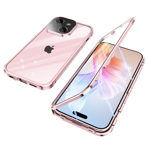 ksscaly Hülle für iPhone 15 Plus, 360 Grad Schutz Case mit Safty Lock Magnetische Adsorption Metallrahmen Cover Vorder und Rückseite Gehärtetes Glas Handyhülle für iPhone 15+ (Violett) von ksscaly