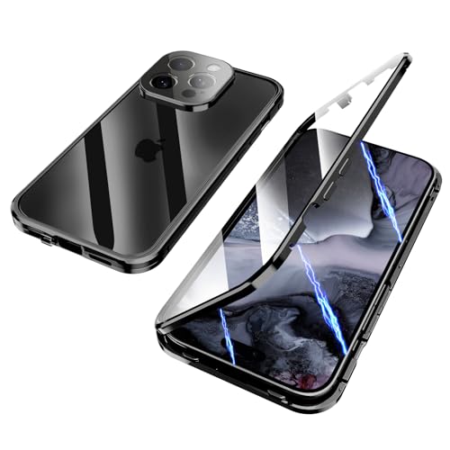 ksscaly Hülle für iPhone 15 Pro, 360 Grad Schutz Case mit Safty Lock Magnetische Adsorption Metallrahmen Cover Vorder und Rückseite Gehärtetes Glas Handyhülle für iPhone 15 Pro (Schwarz) von ksscaly