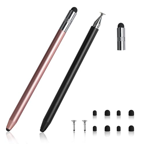 2 Stück Tablet Stift,Dual Head Touchscreen Stift,3 in 1 Gummi Stylus,Touch Pen für für Alle Handys/Tablets/Apple/iPad/Samsung Galaxy/Xiaomi/IOS/Android (Schwarz&Roségold) von ktxaby