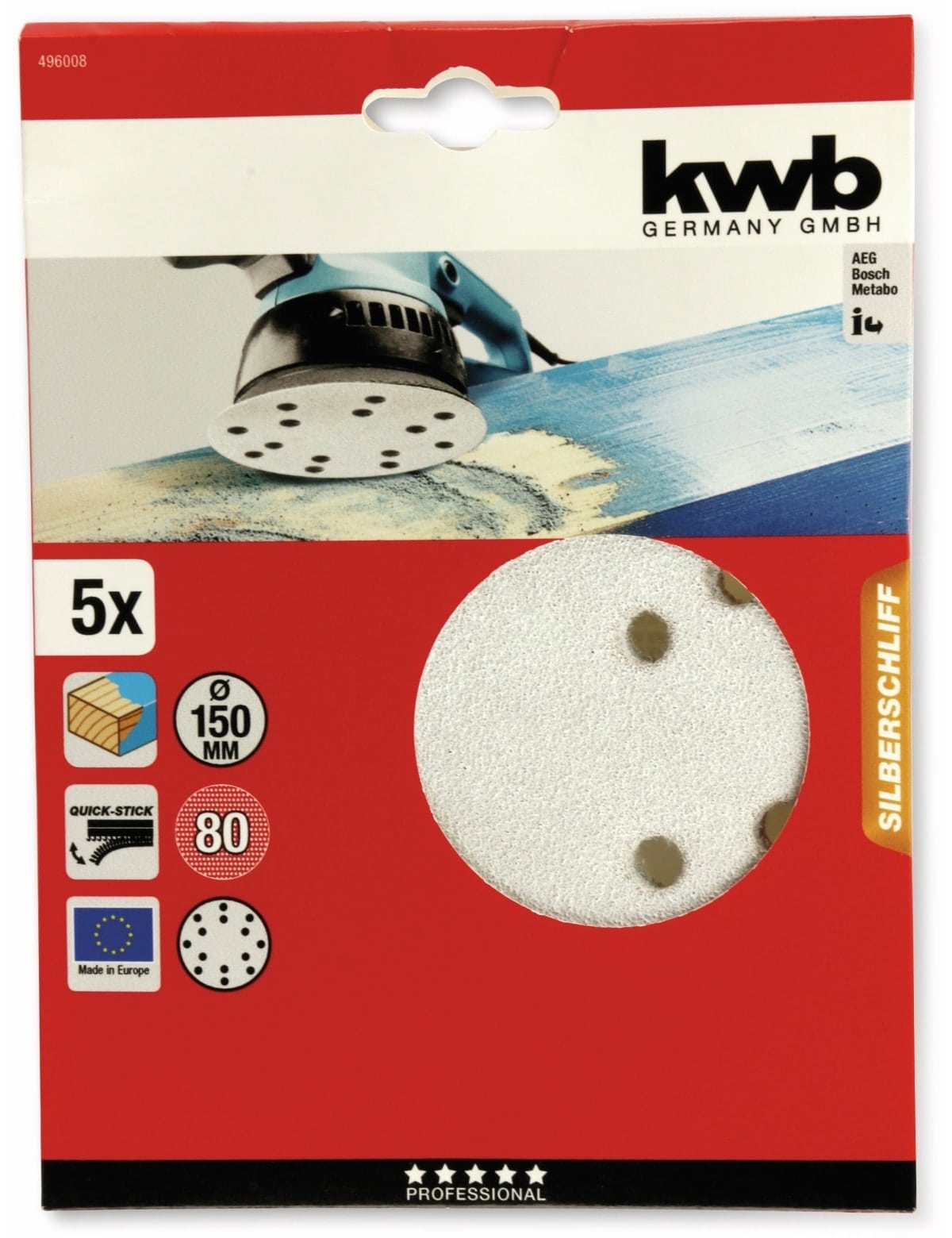 KWB Exenter-Schleifscheiben-Set, Ø150mm, Körnung 80, 5 Stück von kwb