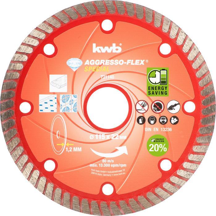 kwb 721140 - Schneidedisk - Beton - Granit - Hartkeramik - Marmor - Naturstein - Stein - Kachel - Jede Marke - 2,2 cm - 11,5 cm - Orange - Rot (721140) von kwb