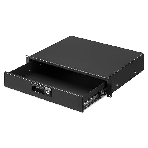 kwmobile 19 Zoll 2U Serverschrank Fachboden - Server Rack Schublade - verschließbare Rackschublade mit Schlüssel - 19 Inch Boden für Schrank oder Rack - Schwarz von kwmobile