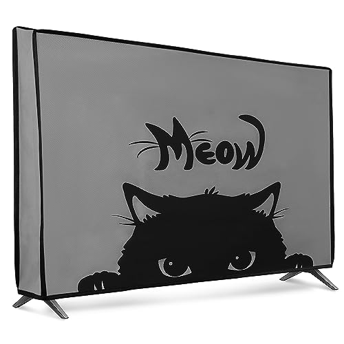 kwmobile 24" TV Hülle - Fernseher Bildschirmschutz Abdeckung - TV Bildschirm Staubschutzhülle - Katze Meow Grau Schwarz von kwmobile