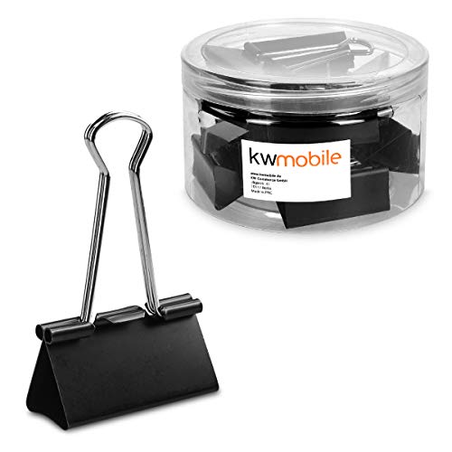 kwmobile 24x Foldback Klammern Set - 24x 41mm - Vielzweckklammer Büro Dokumenten Clips - Metall Maul Klammer Klemmen in Schwarz von kwmobile