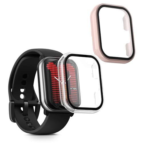 kwmobile 2X Cover kompatibel mit Amazfit Active (A2211) Hülle - Fullbody Fitnesstracker Case Set aus Glas - Transparent Altrosa von kwmobile