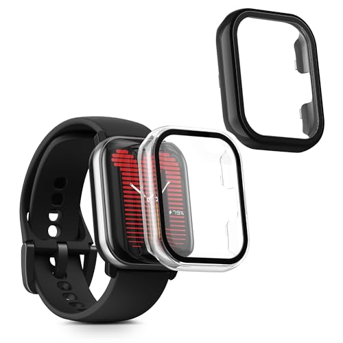 kwmobile 2X Cover kompatibel mit Amazfit Active (A2211) Hülle - Fullbody Fitnesstracker Case Set aus Glas - Transparent Schwarz von kwmobile