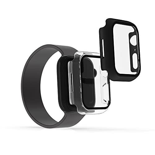 kwmobile 2X Cover kompatibel mit Apple Watch 7 (45mm) Hülle - Fullbody Fitnesstracker Case Set aus Glas - Schwarz Transparent von kwmobile