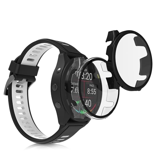 kwmobile 2X Cover kompatibel mit Garmin 18mm Forerunner 265S Hülle - Fullbody Fitnesstracker Case Set aus Glas - Schwarz Transparent von kwmobile
