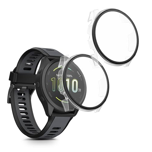 kwmobile 2X Cover für Garmin Forerunner 165 / Forerunner 165 Music - Fullbody Hülle mit Glasdisplay-Schutz - Transparent - Schutz für Smartwatches während Sport, Alltag und Wasseraktivitäten von kwmobile