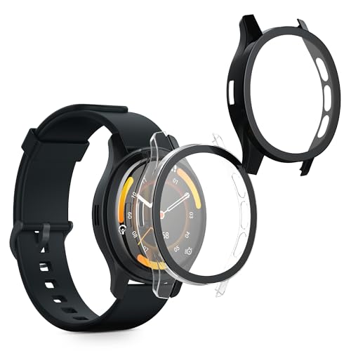 kwmobile 2X Cover kompatibel mit Garmin Venu 3 Hülle - Fullbody Fitnesstracker Case Set aus Glas - Transparent Schwarz von kwmobile