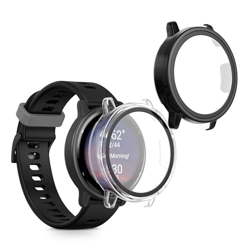 kwmobile 2X Cover kompatibel mit Garmin vivoactive 5 / Active 5 Hülle - Fullbody Fitnesstracker Case Set aus Glas - Transparent Schwarz von kwmobile