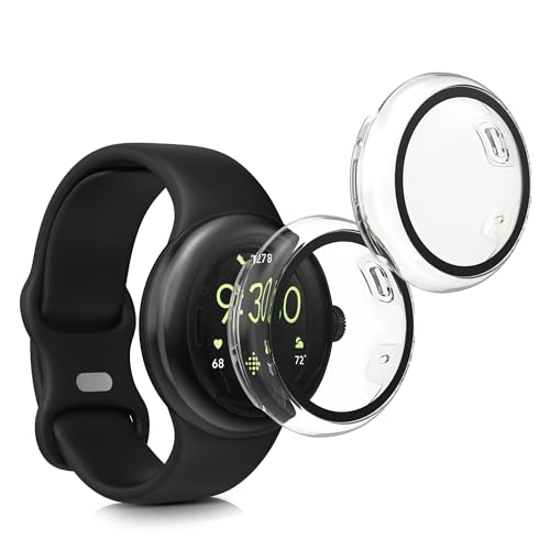 kwmobile 2X Cover kompatibel mit Google Pixel Watch 3 41mm / Pixel Watch 2 / Pixel Watch 1 Hülle - Fullbody Fitnesstracker Case Set aus Glas - Transparent von kwmobile
