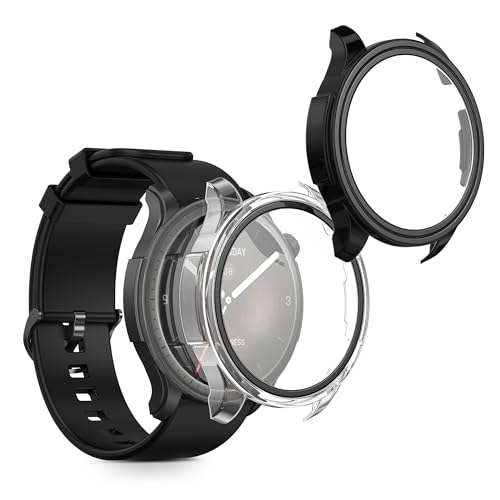 kwmobile 2X Cover kompatibel mit Huami Amazfit Balance A2286 Hülle - Fullbody Fitnesstracker Case Set aus Glas - Transparent Schwarz von kwmobile