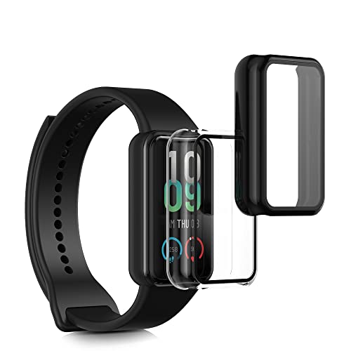 kwmobile 2X Cover kompatibel mit Huami Amazfit Band 7 Hülle - Fullbody Fitnesstracker Case Set aus Glas - Schwarz Transparent von kwmobile