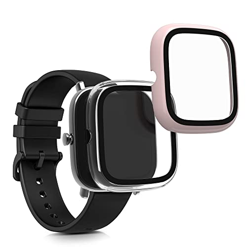kwmobile 2X Cover kompatibel mit Huami Amazfit GTS 2 Mini Hülle - Fullbody Fitnesstracker Case Set aus Glas - Vintage Pink Transparent von kwmobile