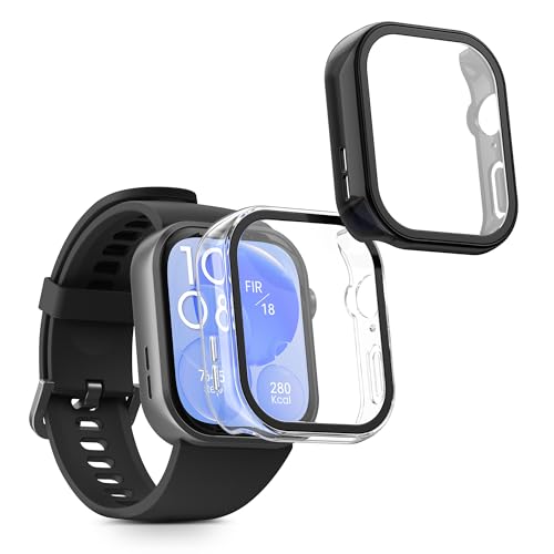 kwmobile 2X Cover kompatibel mit Huawei Watch Fit 3 Hülle - Fullbody Fitnesstracker Case Set aus Glas - Transparent Schwarz von kwmobile