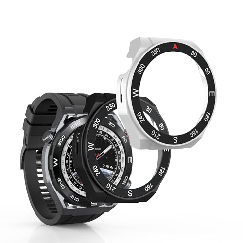 kwmobile 2X Cover kompatibel mit Huawei Watch Ultimate Hülle - Fullbody Fitnesstracker Case Set aus Glas - Schwarz Silber von kwmobile