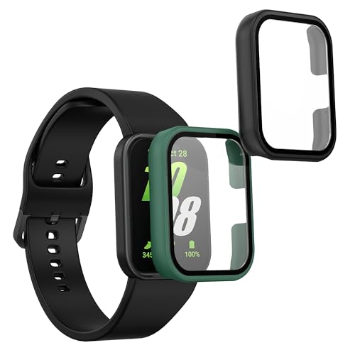 kwmobile 2X Cover kompatibel mit Samsung Galaxy Fit 3 Hülle - Fullbody Fitnesstracker Case Set aus Glas - Schwarz Grün von kwmobile
