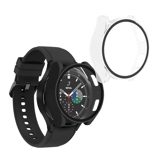 kwmobile 2X Cover kompatibel mit Samsung Galaxy Watch 6 40mm Hülle - Fullbody Fitnesstracker Case Set aus Glas - Schwarz Transparent von kwmobile