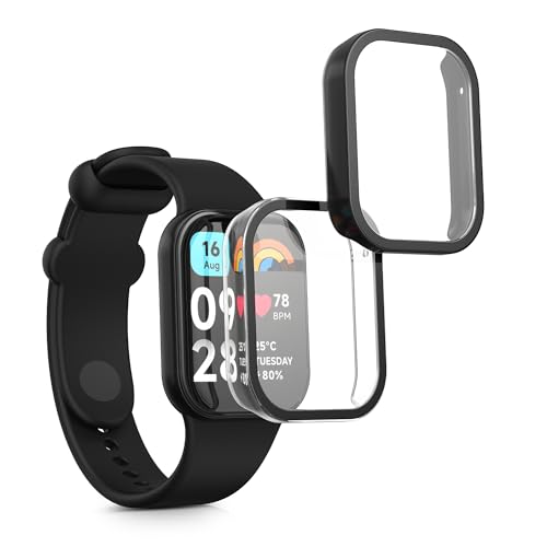 kwmobile 2X Cover kompatibel mit Xiaomi Mi Band 8 Pro Hülle - Fullbody Fitnesstracker Case Set aus Glas - Transparent Schwarz von kwmobile