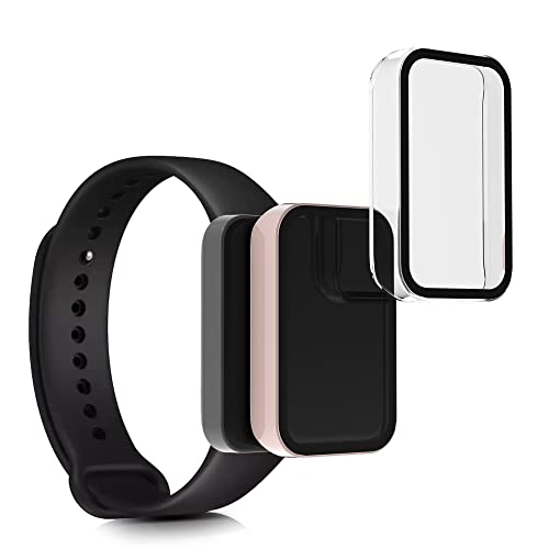 kwmobile 2X Cover kompatibel mit Xiaomi Redmi Smart Band Pro Hülle - Fullbody Fitnesstracker Case Set aus Glas - Transparent Altrosa von kwmobile