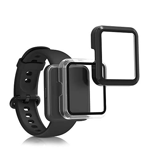 kwmobile 2X Cover kompatibel mit Xiaomi Redmi Watch 2 Lite Hülle - Fullbody Fitnesstracker Case Set aus Glas - Schwarz Transparent von kwmobile