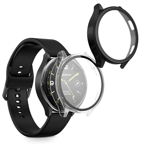 kwmobile 2X Cover kompatibel mit Xiaomi Watch 2 Hülle - Fullbody Fitnesstracker Case Set aus Glas - Transparent Schwarz von kwmobile