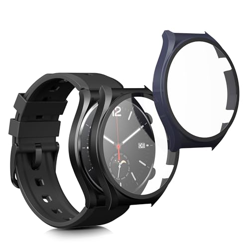 kwmobile 2X Cover kompatibel mit Xiaomi Watch S1 Hülle - Fullbody Fitnesstracker Case Set aus Glas - Schwarz Dunkelblau von kwmobile