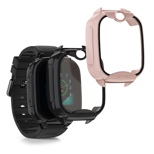 kwmobile 2X Cover kompatibel mit Xplora XGO 2 Hülle - Fullbody Fitnesstracker Case Set aus Glas - Schwarz Altrosa von kwmobile