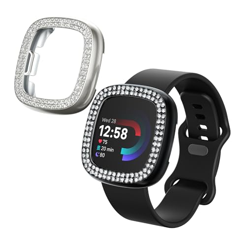 kwmobile 2X Kunststoff Hülle kompatibel mit Fitbit Versa 4 / Sense 2 Schutzhülle Schutzrahmen - Glitzer Schutz Zubehör in Schwarz Silber kwmobile 2X Kunststoff Hülle kompatibel mit Fitbit Versa 4 / Sense 2 Schutzhülle Schutzrahmen - Glitzer Schutz Zubehör in Schwarz Silber von kwmobile
