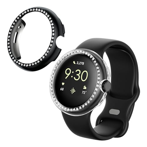 kwmobile 2X Kunststoff Hülle kompatibel mit Google Pixel Watch Schutzhülle Schutzrahmen - Glitzer Schutz Zubehör in Transparent Schwarz kwmobile 2X Kunststoff Hülle kompatibel mit Google Pixel Watch Schutzhülle Schutzrahmen - Glitzer Schutz Zubehör in Transparent Schwarz von kwmobile