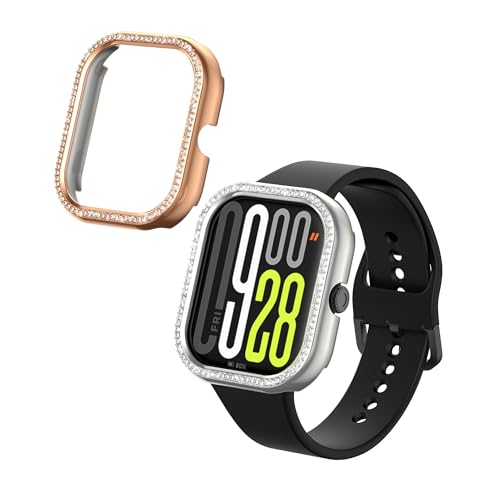 kwmobile 2X Kunststoff Hülle kompatibel mit Xiaomi Redmi Watch 4 / Watch 5 / Watch 5 eSIM Schutzhülle Schutzrahmen - Glitzer Schutz Zubehör in Silber Rosegold von kwmobile